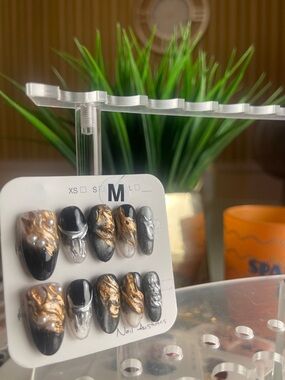 Handmade Black, Gold & Silver Press-On Nail Set